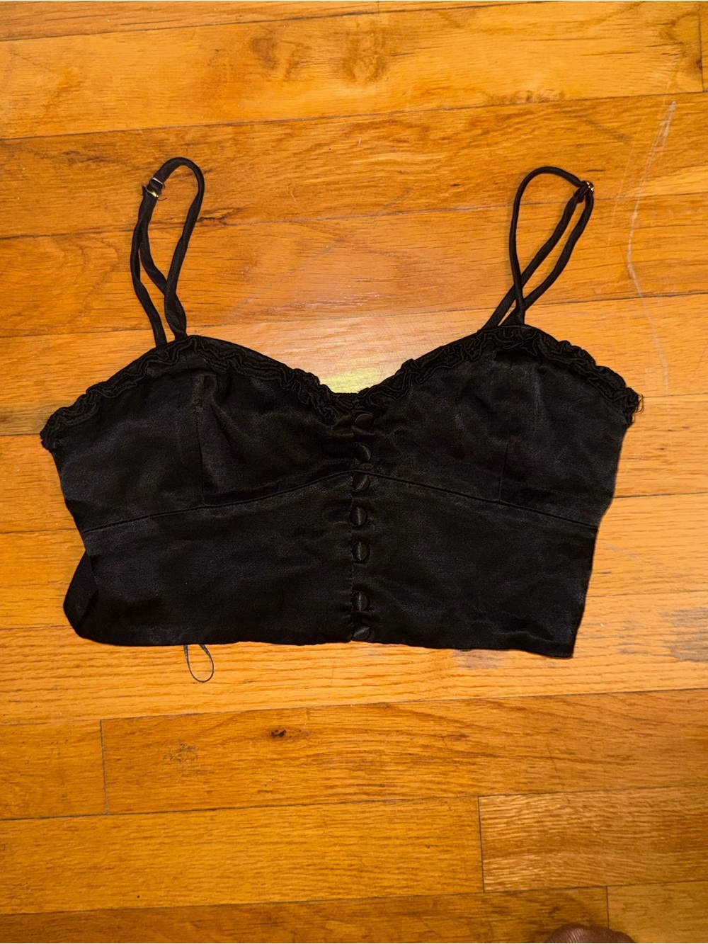 Zara Black Ruffled Button-Front Cropped Cami - Picture 2 of 3